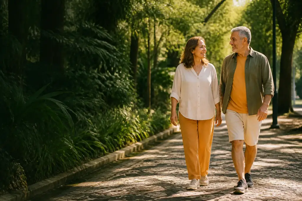 Casal maduro caminhando em um parque