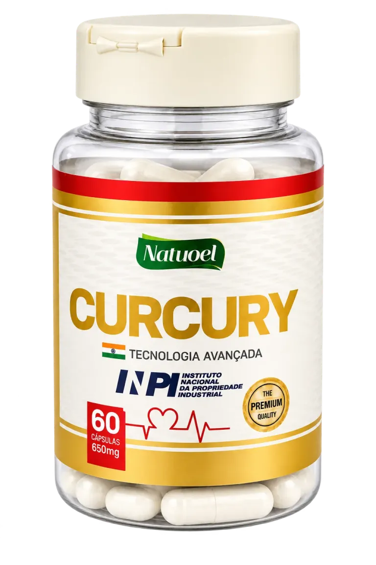 Frasco do suplemento alimentar Curcury